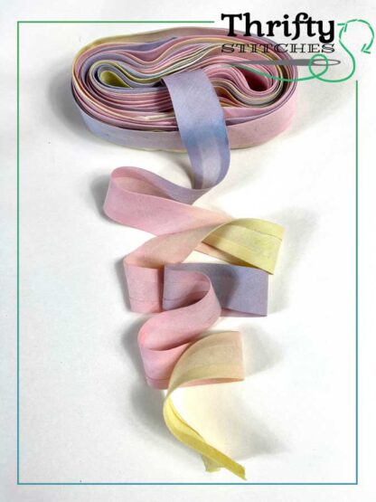Rainbow hand dyed cotton bias binding tape. Pastel colours 4.2 continuous metres.