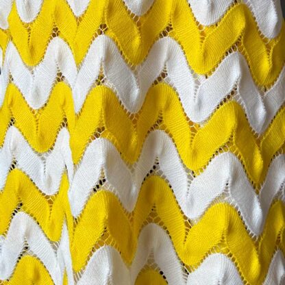 Vintage crochet knit zig zag fabric reto yellow white.