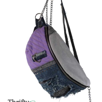 Upcycled Bum Bag/Cross-body Bag #5 ~ Distressed denim with metal zips and rivets